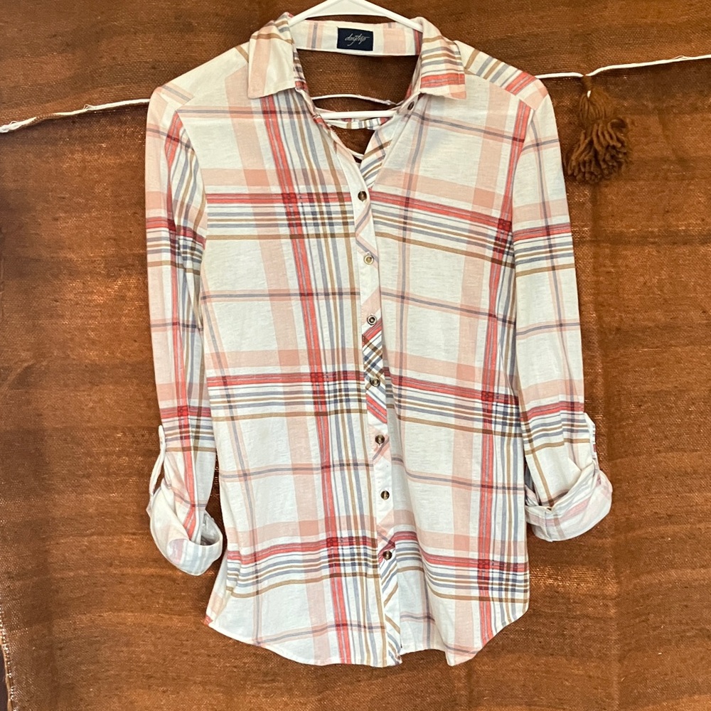 Daytrip Pink and White Plaid Button Down Shirt
